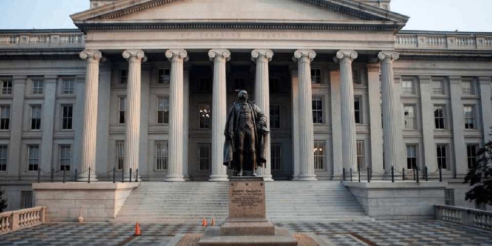 Facade of the US Treasury building